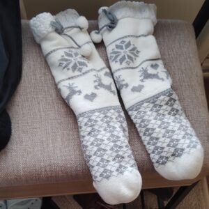 Macy's White and Gray Winter Socks